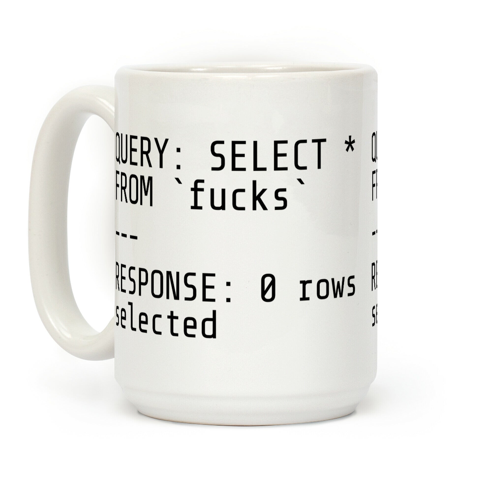 QUERY: SELECT* FROM 'F***s' -- RESPONSE: 0 rows selected Coffee Mug